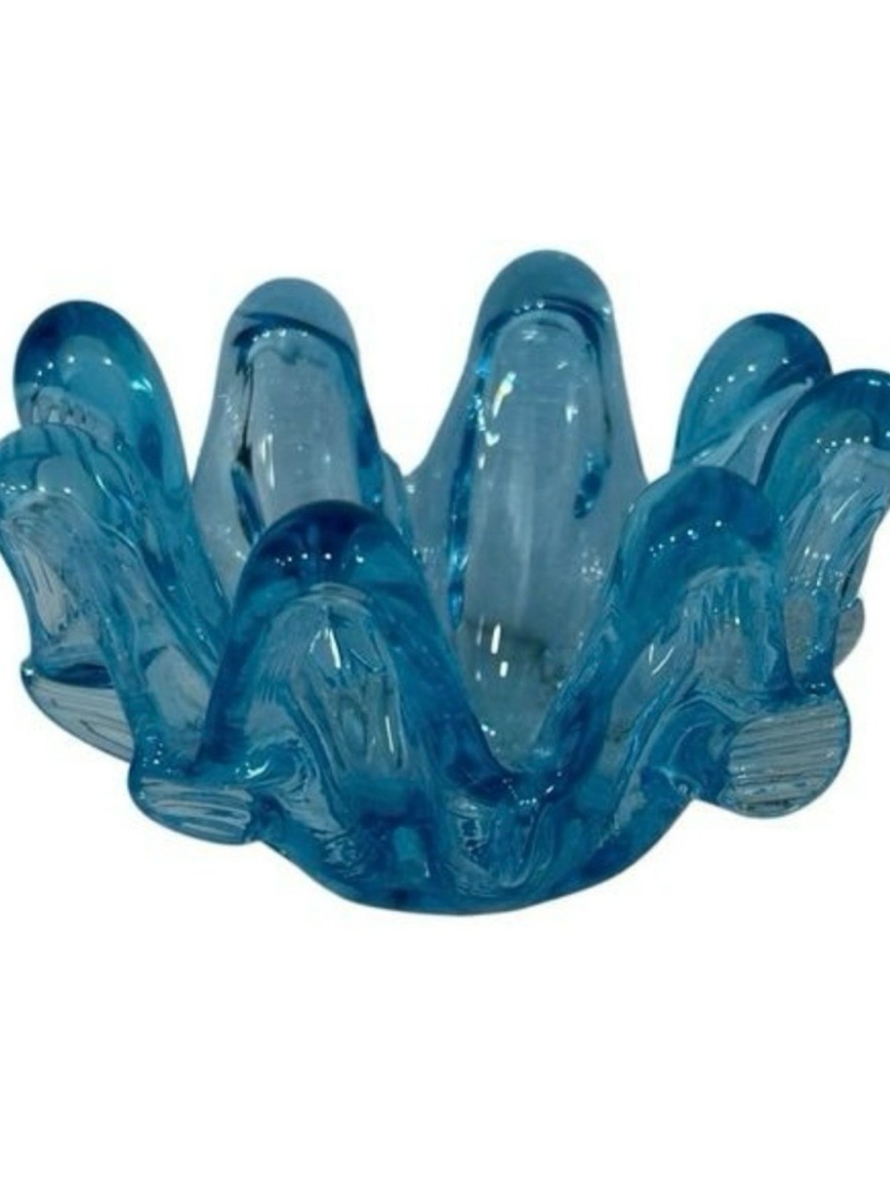 Vintage Swung Glass Bowl
Candy Trinket Dish MCM
Aqua Blue 8 Fingers Art Glass - Picture 2 of 9
